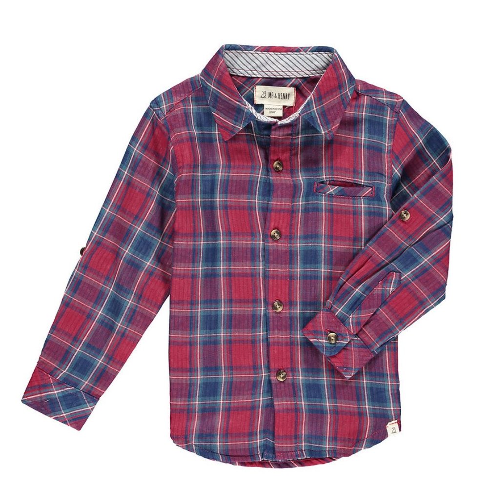Red and Blue Plaid Button Down Shirt, Kids sizes (2yr - 7yr)